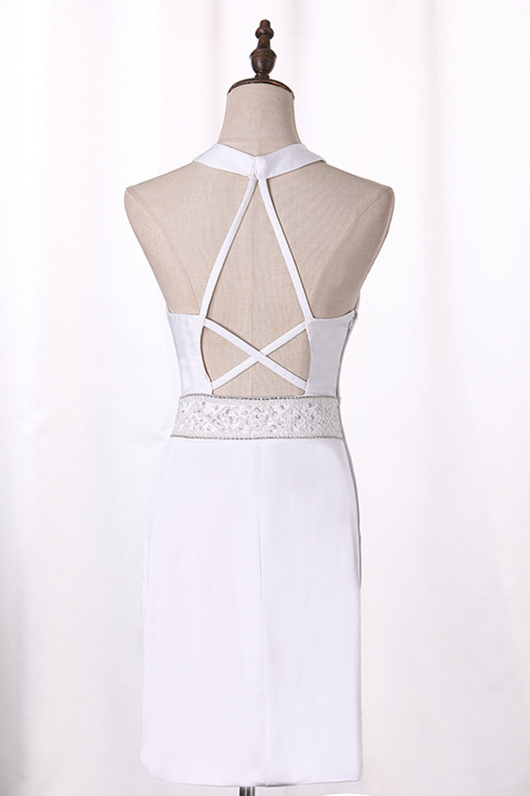 2024 New Arrival Cocktail Dresses Halter Open Back Spandex With Beading