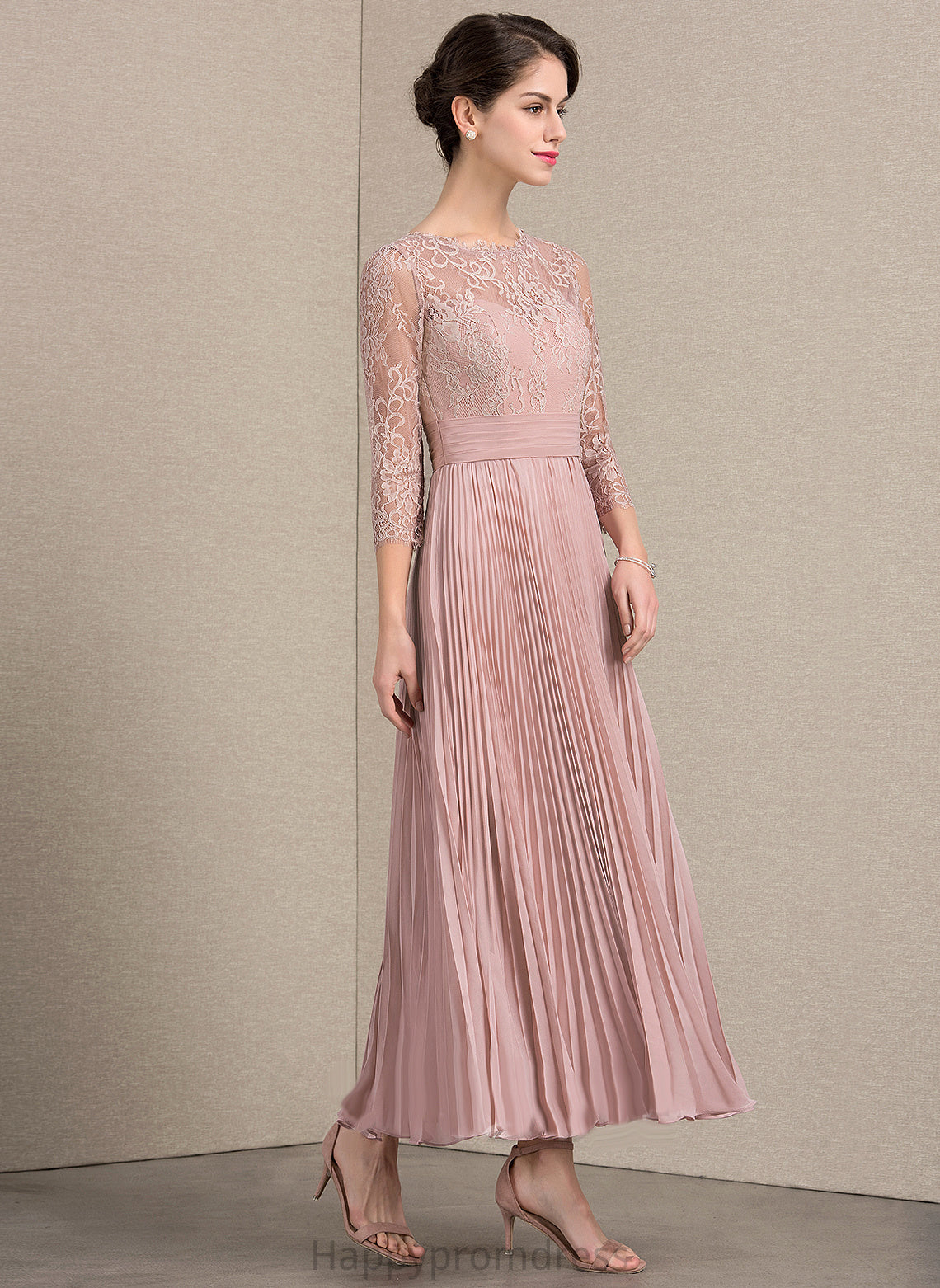 Mother Pleated Chiffon Mother of the Bride Dresses A-Line the Neck Bride Lace of Dress Allisson With Ankle-Length Scoop