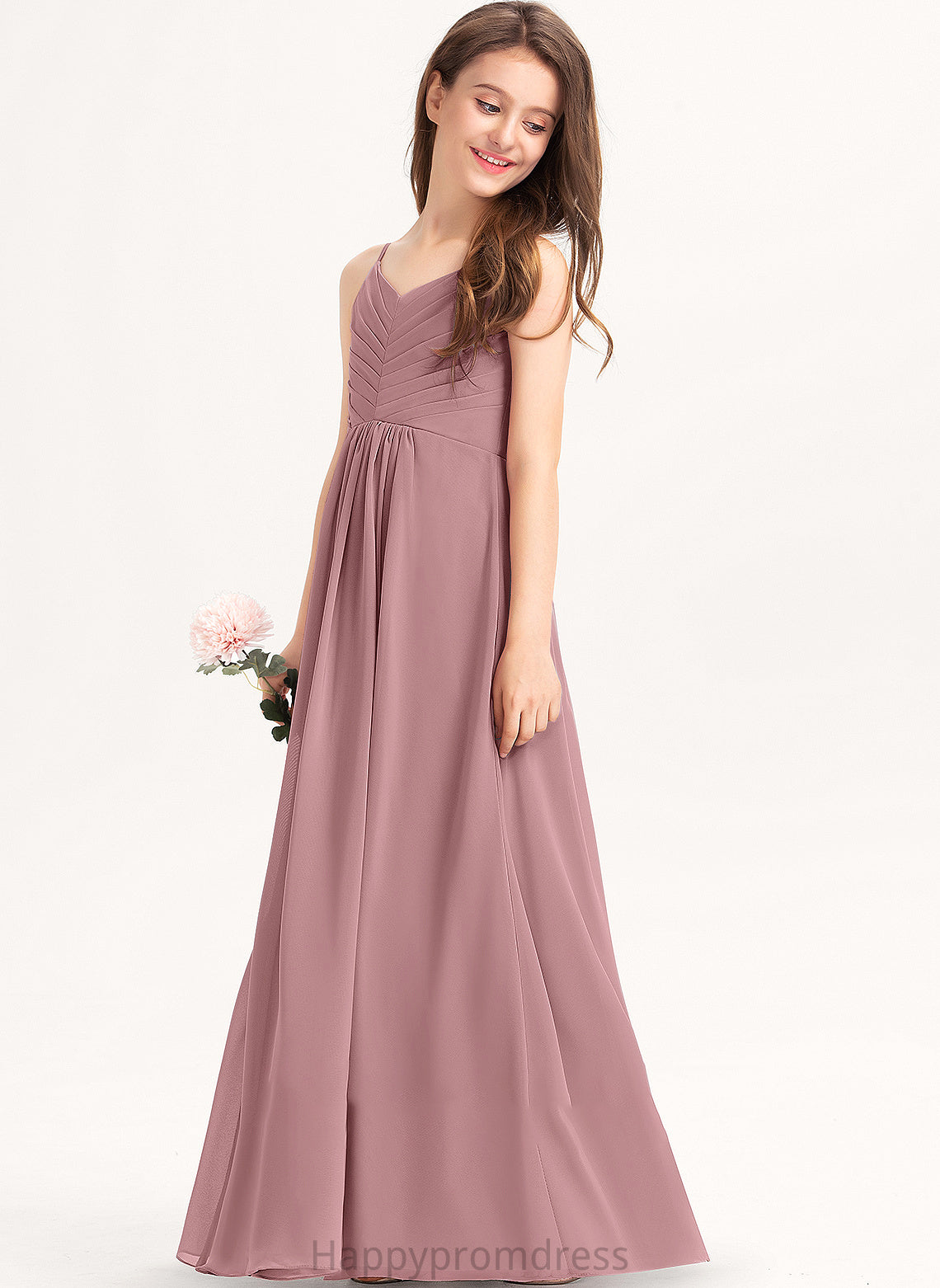 With Junior Bridesmaid Dresses Ada Ruffle A-Line Chiffon V-neck Floor-Length