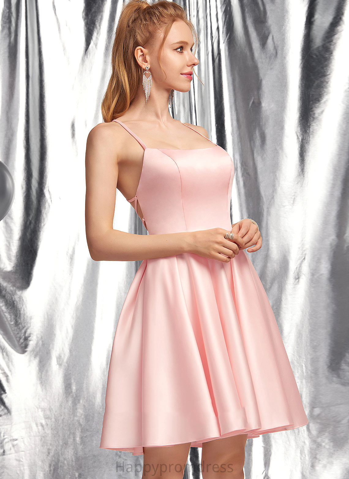 Satin Homecoming Dresses Short/Mini Kaitlynn Homecoming Neckline Dress A-Line Square