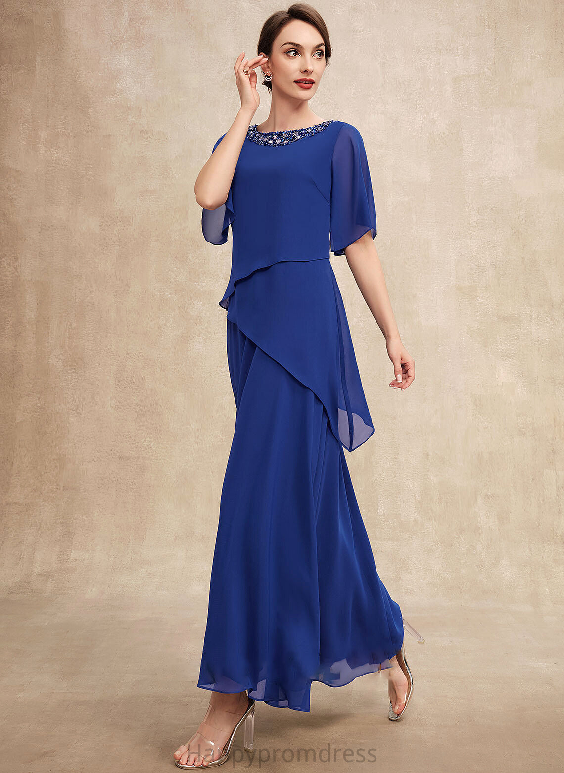 Scoop With Neck the Dress of Bride Chiffon Beading Mother Ankle-Length Amiya Mother of the Bride Dresses A-Line