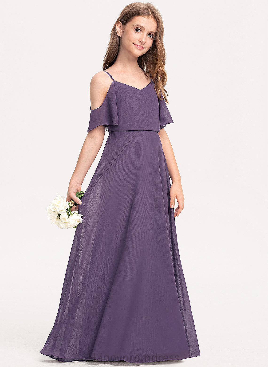 Floor-Length Ariel Junior Bridesmaid Dresses A-Line V-neck Chiffon