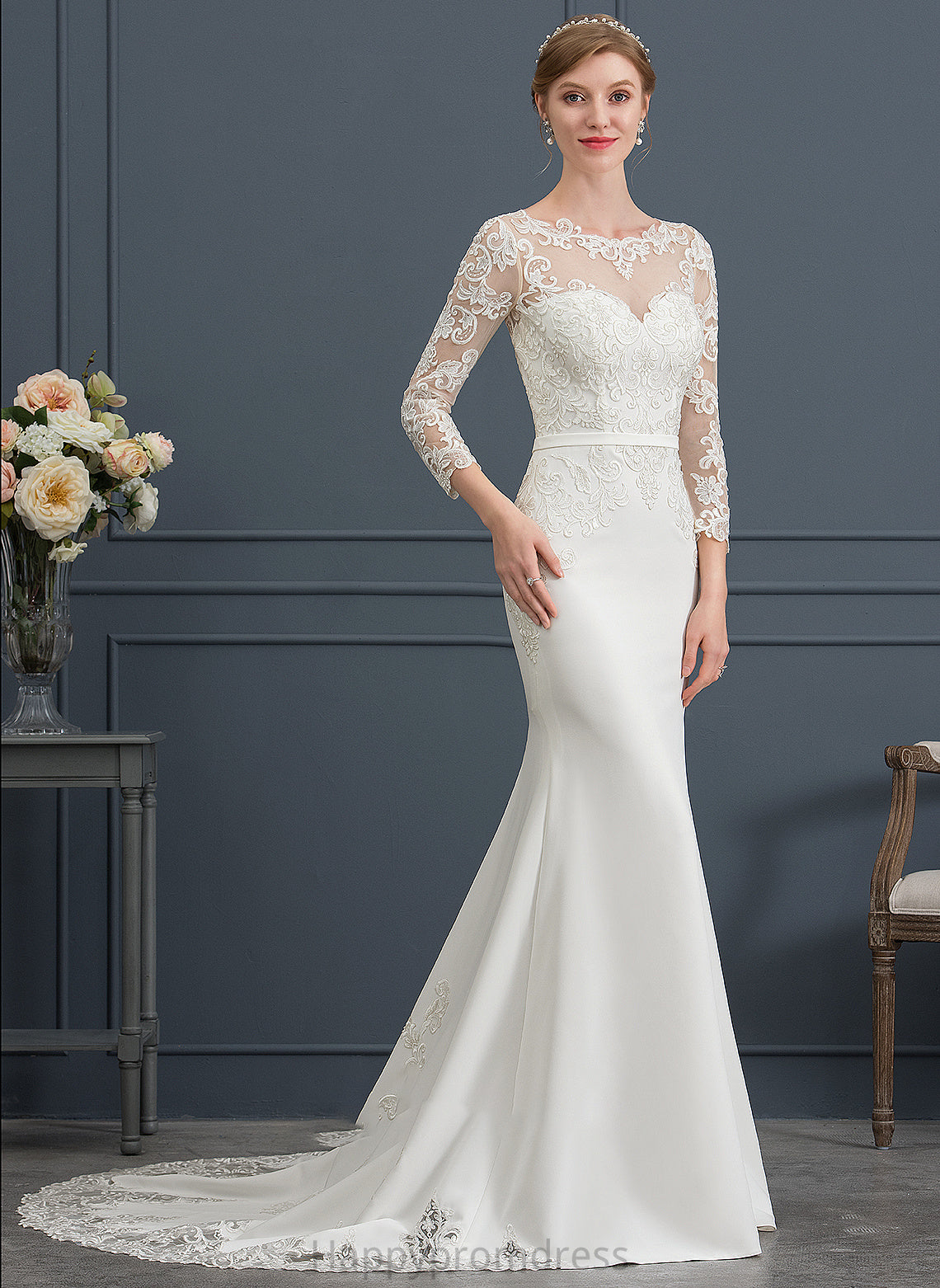 Wedding Crepe Wedding Dresses Trumpet/Mermaid Lace Illusion Ashleigh Train Chapel Stretch With Dress