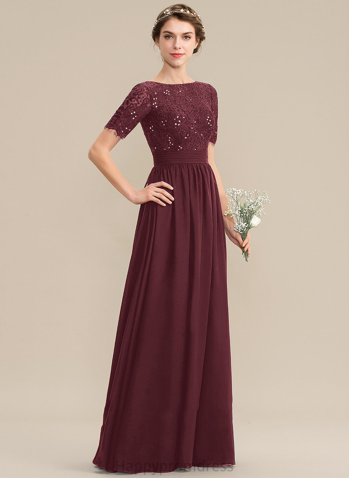 Neckline ScoopNeck Fabric Length Sequins Embellishment A-Line Floor-Length Silhouette Esperanza Floor Length One Shoulder Bridesmaid Dresses