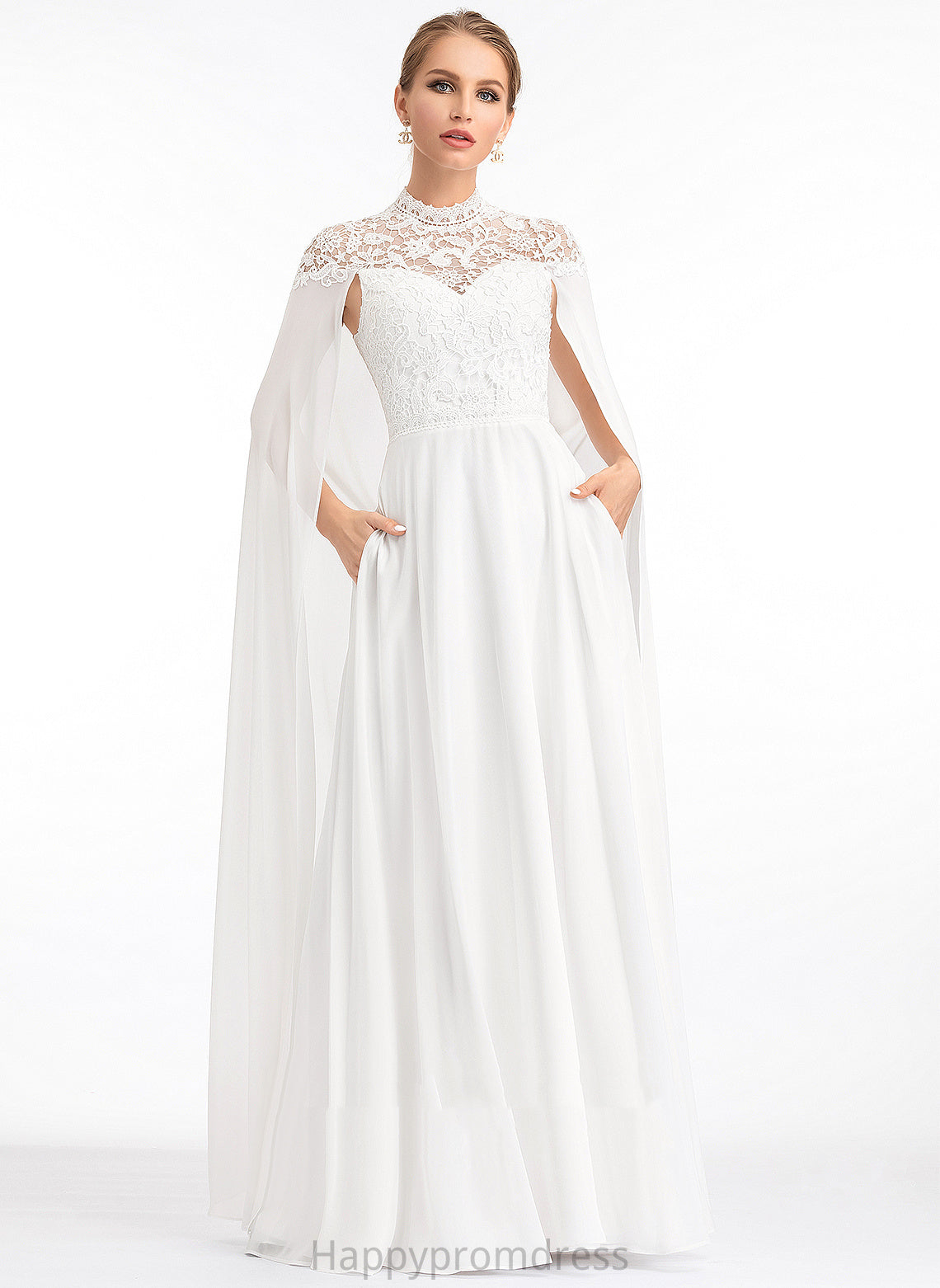 Wedding A-Line Kaylyn High Wedding Dresses Chiffon Floor-Length Lace Dress Neck