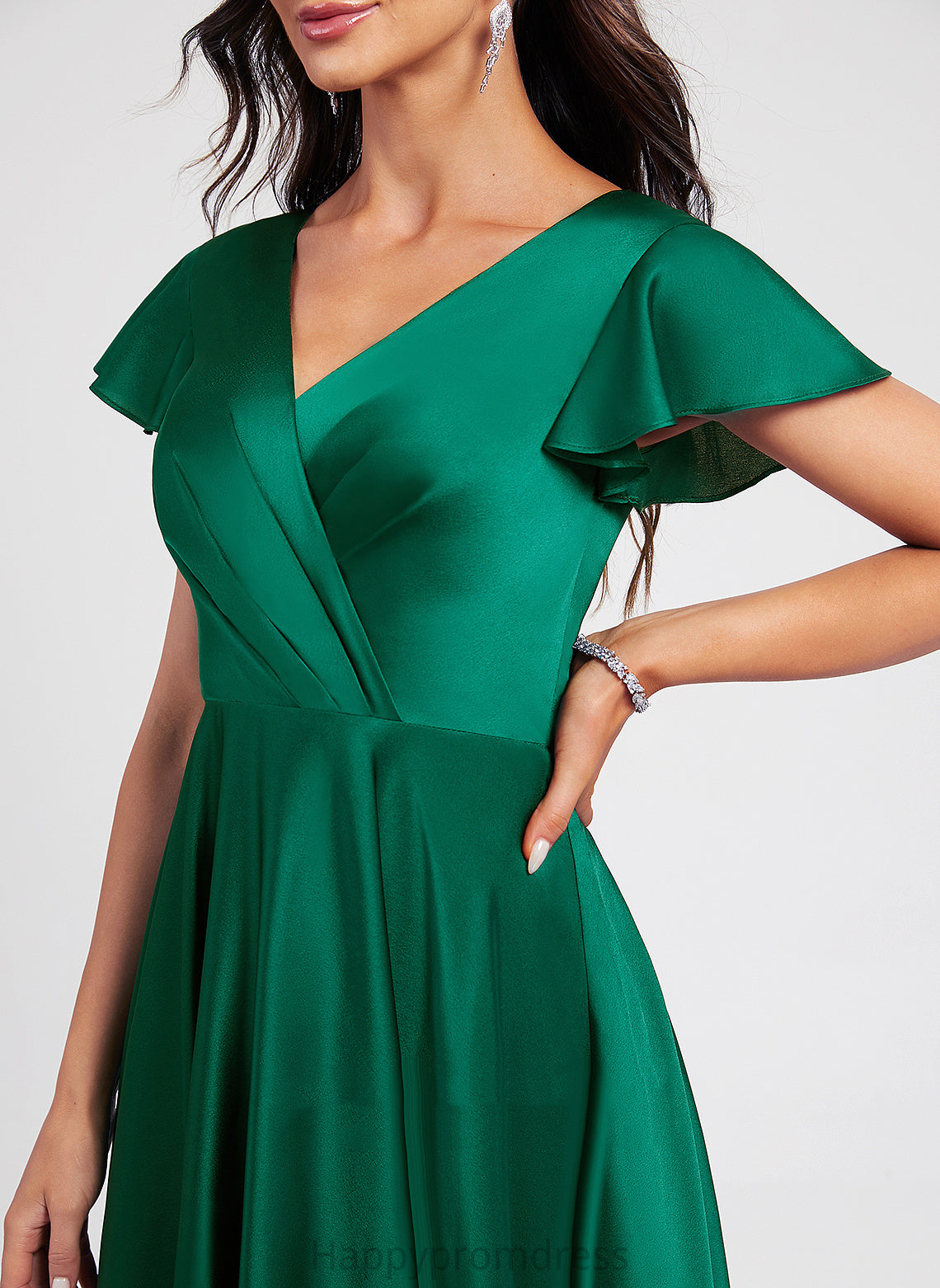 Tori A-Line Dress Pleated With V-neck Asymmetrical Cocktail Dresses Polyester Cocktail