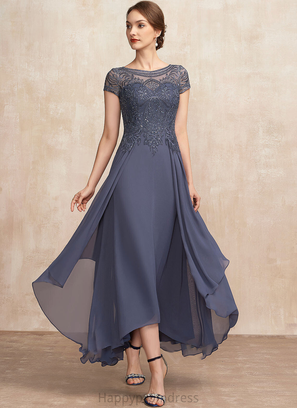 With Dress Scoop of Neck Sequins June Mother A-Line Bride Mother of the Bride Dresses Chiffon Lace the Asymmetrical