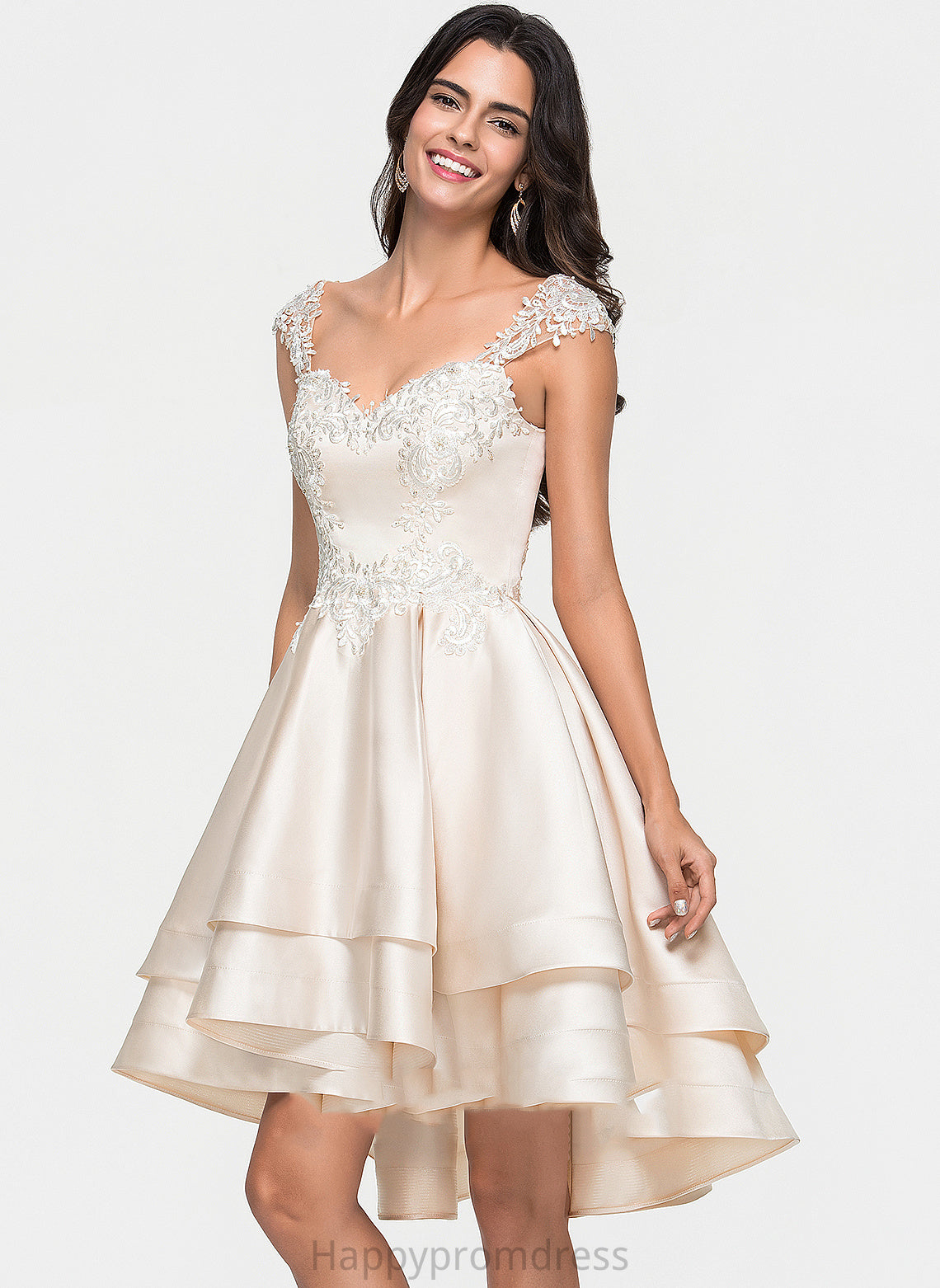 Satin Dress Tiffany Sweetheart Lace Beading Homecoming Cascading Asymmetrical Ruffles A-Line With Homecoming Dresses