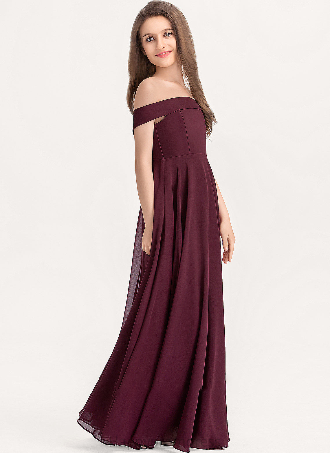 Junior Bridesmaid Dresses A-Line Chiffon Off-the-Shoulder Floor-Length Gill