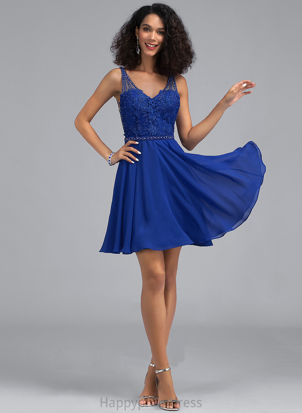 Dress Homecoming Dresses Homecoming Lace Short/Mini V-neck Chiffon Beading With A-Line Amira