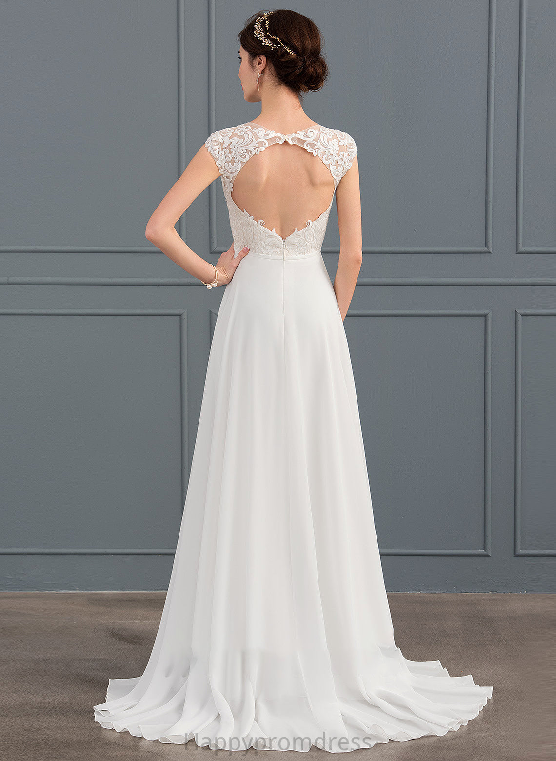 Train Split Braelyn A-Line Wedding Dresses Sweep Front Chiffon Wedding V-neck With Dress