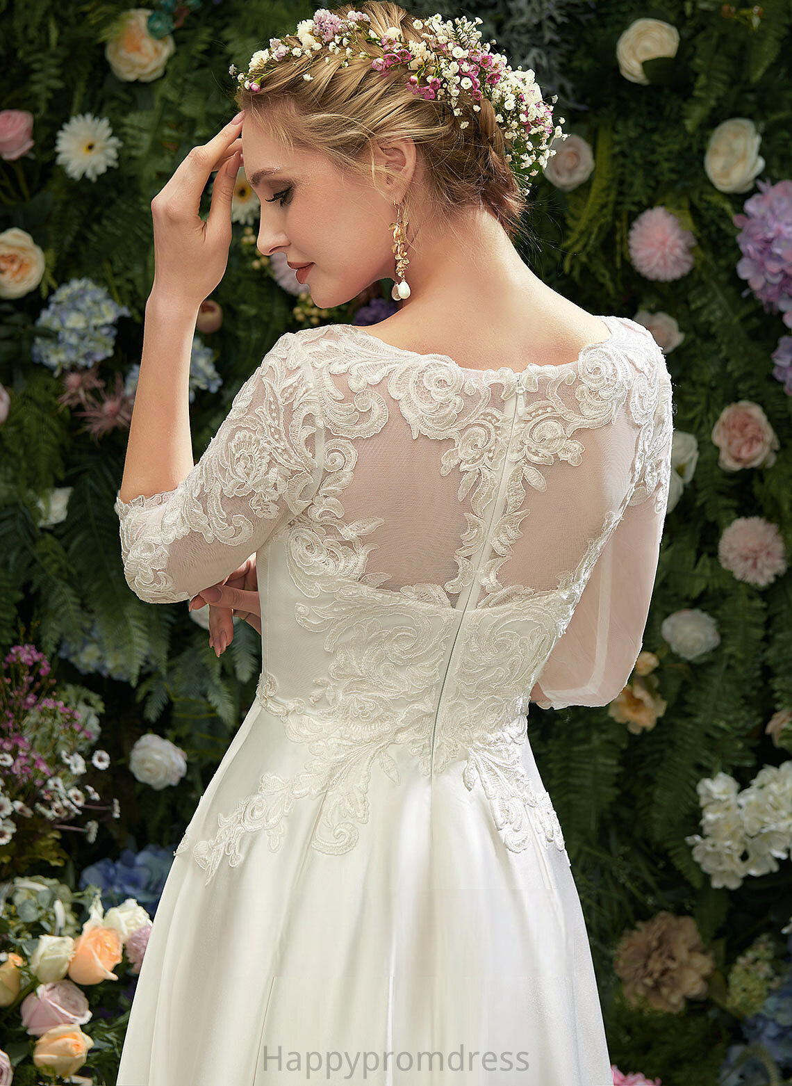 Illusion A-Line Lace With Satin Wedding Tea-Length Wedding Dresses Dress Louisa