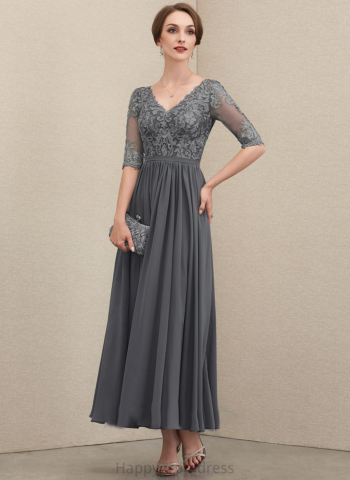 A-Line Dress Bride Lace Mother the Chiffon V-neck of Marisol Mother of the Bride Dresses Ankle-Length