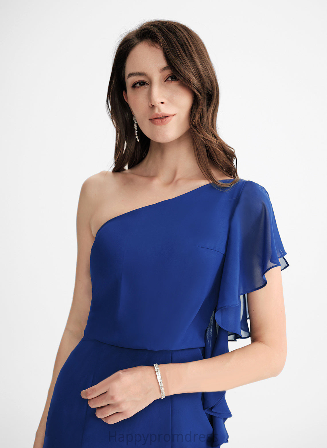 One-Shoulder With Dress Sheath/Column Ruffle Chiffon Tea-Length Marcia Cocktail Dresses Cocktail