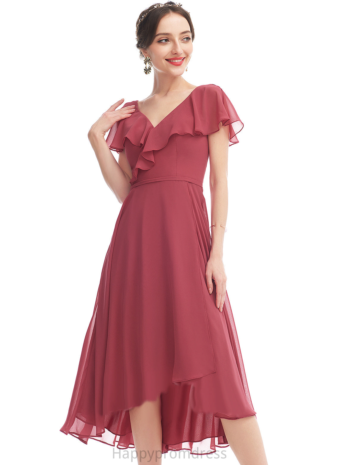 A-Line Dress Cocktail V-neck Asymmetrical With Chiffon Gianna Ruffle Cocktail Dresses