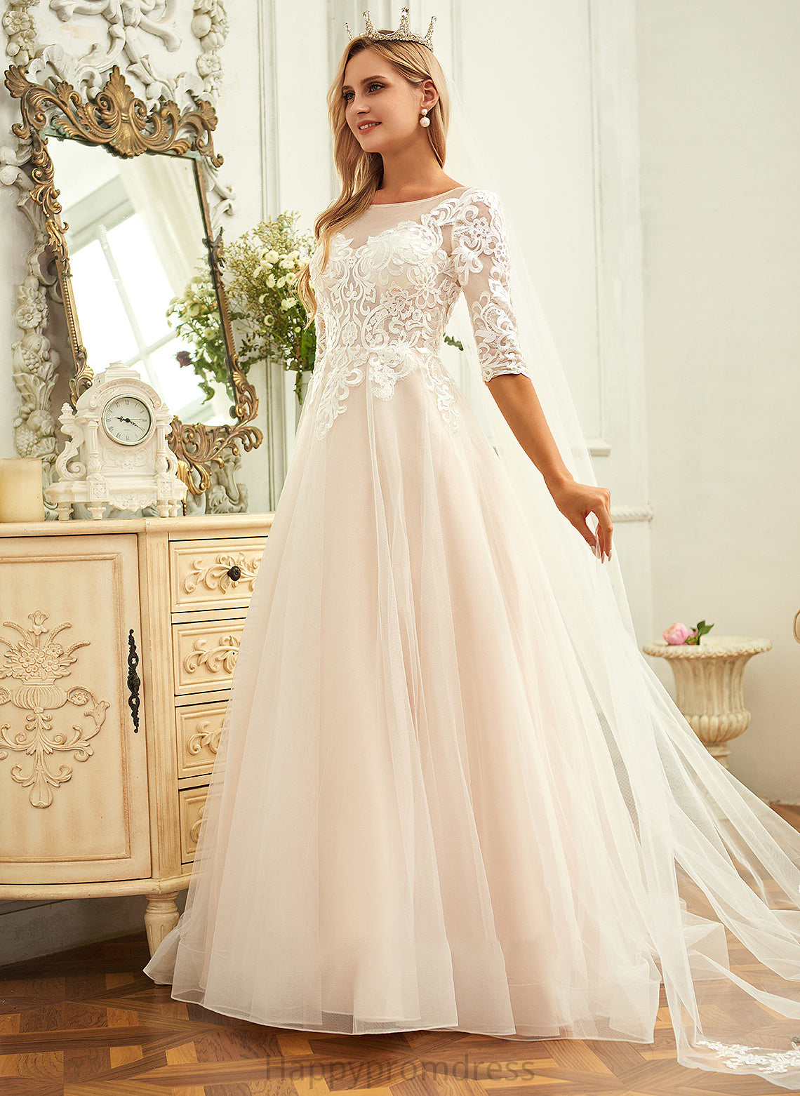 Wedding Sweep Tulle Neck Dress Ball-Gown/Princess Marisol Train Lace Scoop Wedding Dresses