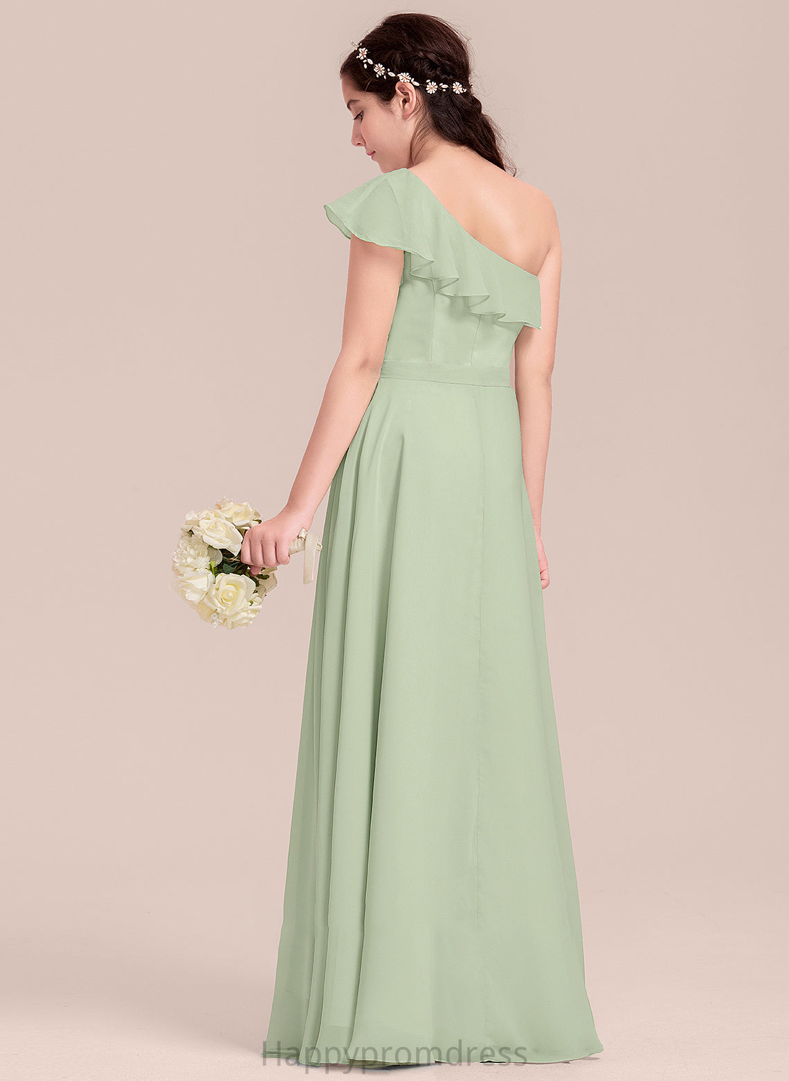 Gianna Junior Bridesmaid Dresses A-Line Ruffles Cascading Floor-Length With Chiffon One-Shoulder