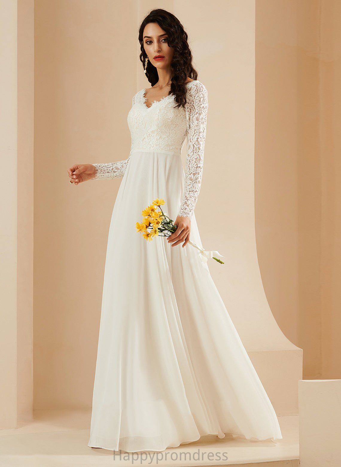 V-neck Lace Sweep Wedding Wedding Dresses A-Line With Chiffon Dress Train Jaidyn