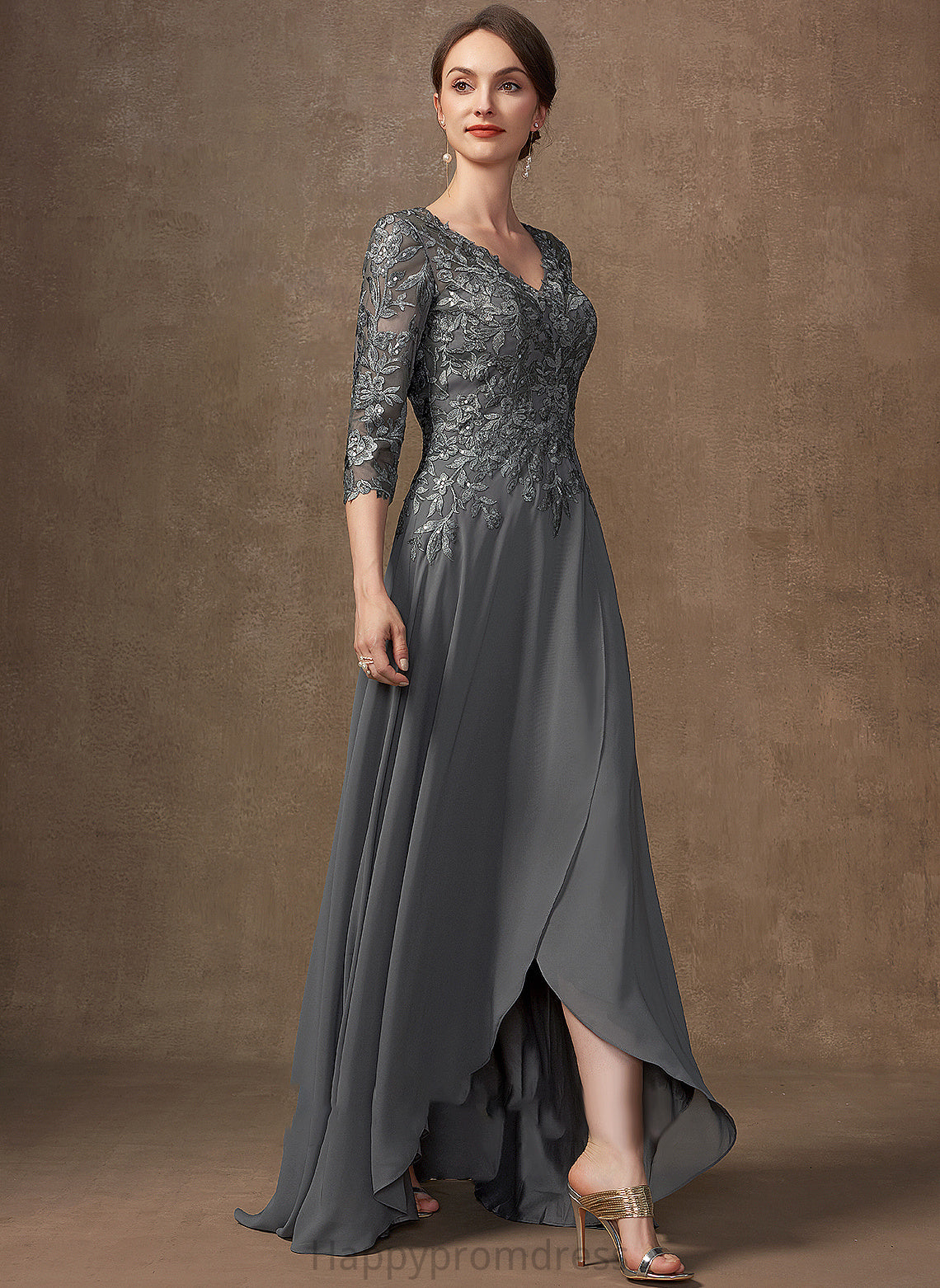 Mother of the Bride Dresses of A-Line Mother Kamari Bride With Dress Lace the Chiffon V-neck Sequins Asymmetrical