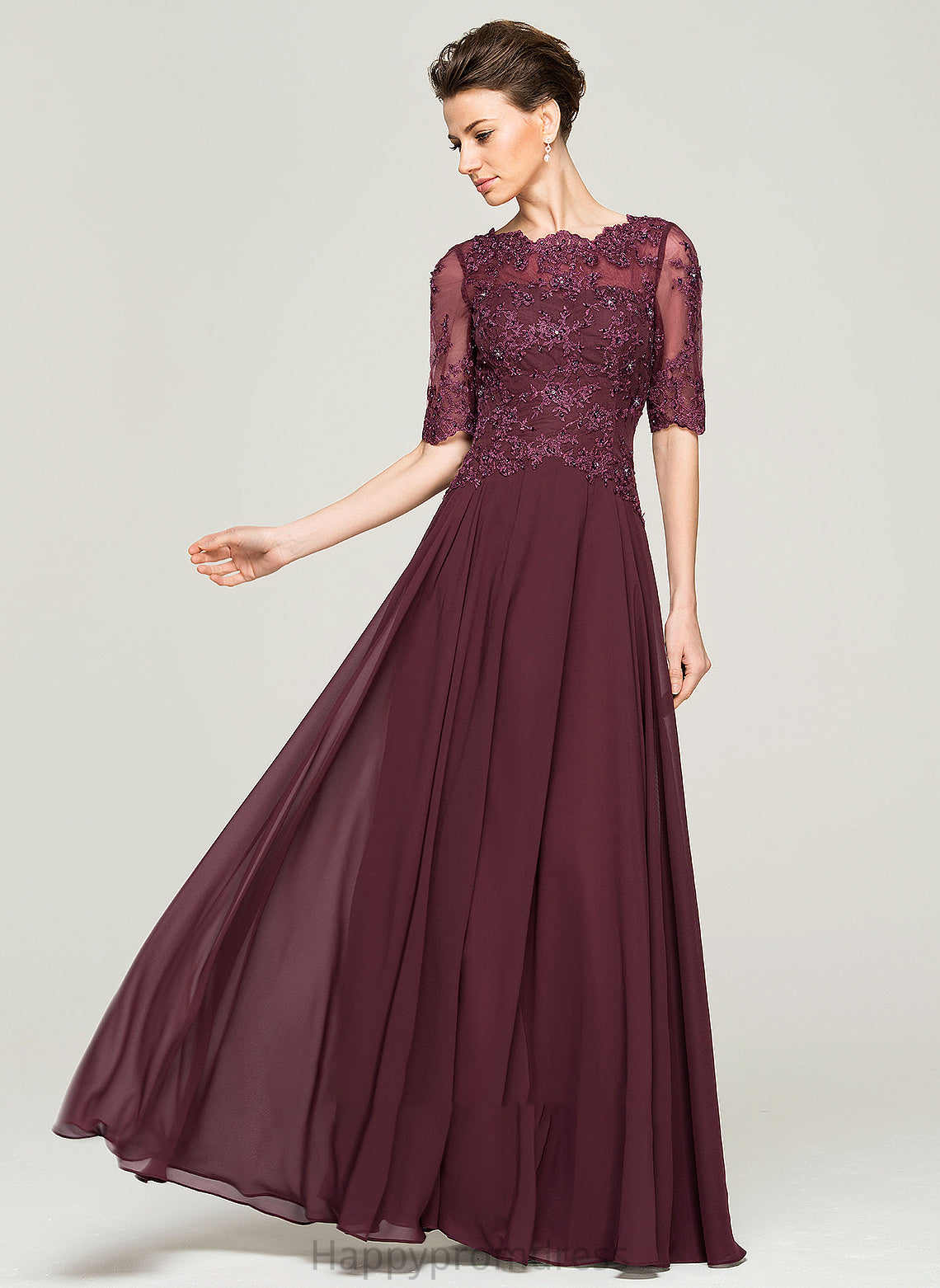 Sequins Mother of the Bride Dresses Scoop With Floor-Length of the Chiffon Mother Bride A-Line Lace Dress Beading Amiah Neck