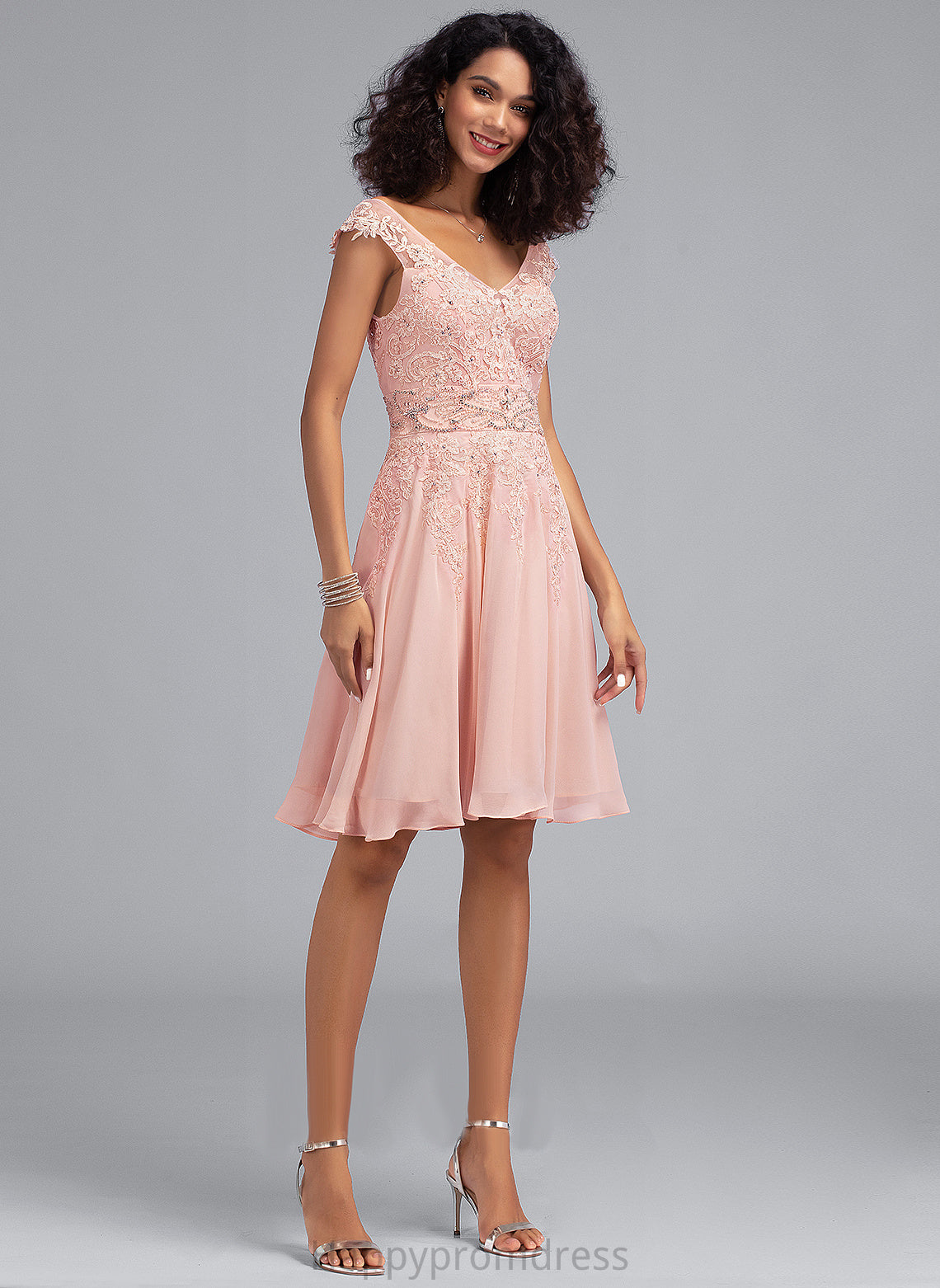 Ryleigh A-Line Cocktail Dress Chiffon Beading With Cocktail Dresses Lace Lace Knee-Length V-neck