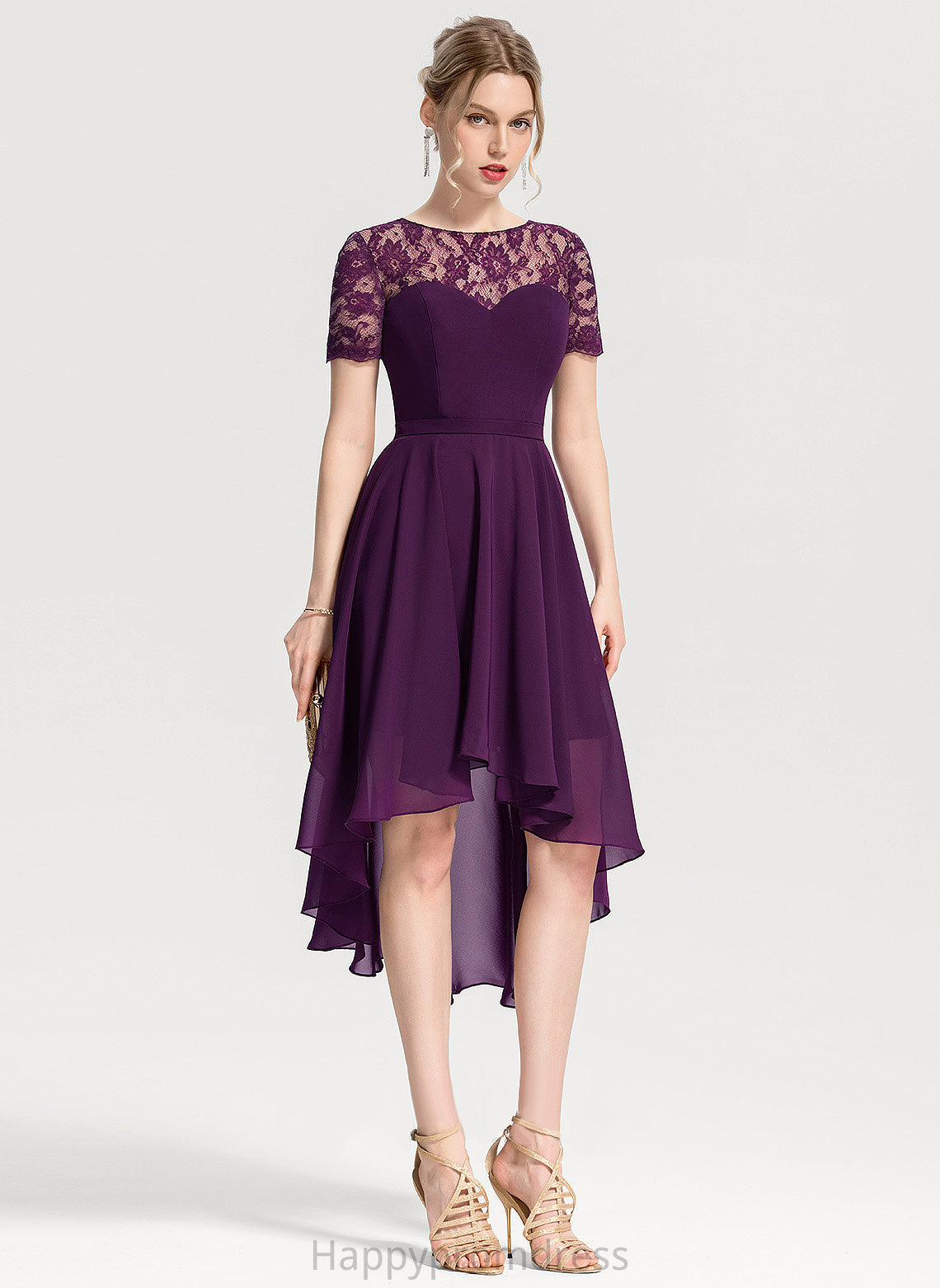 Homecoming Asymmetrical Lila Lace Homecoming Dresses Neck Scoop With Chiffon A-Line Dress