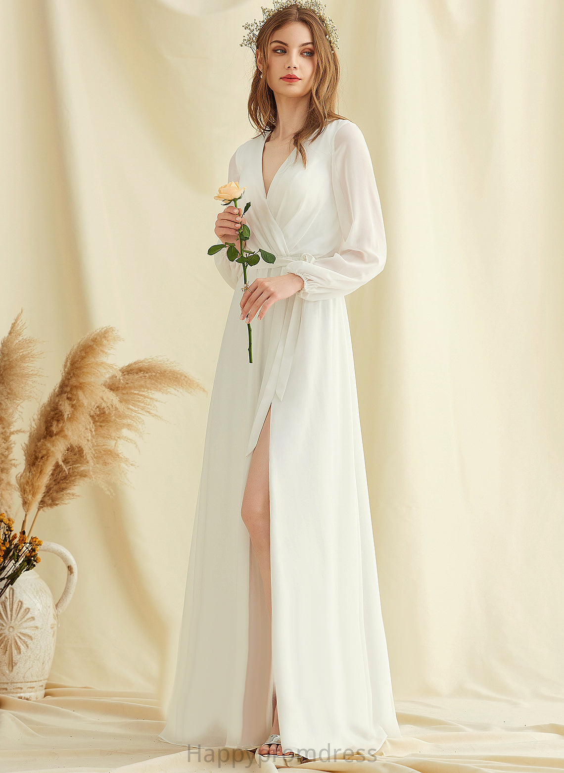 Wedding Dresses Chiffon A-Line V-neck Floor-Length Wedding Dress Una