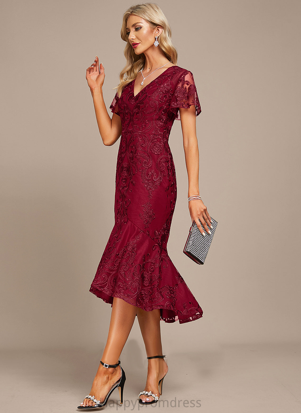 Asymmetrical Trumpet/Mermaid Olga Lace V-neck Dress Cocktail Dresses Cocktail