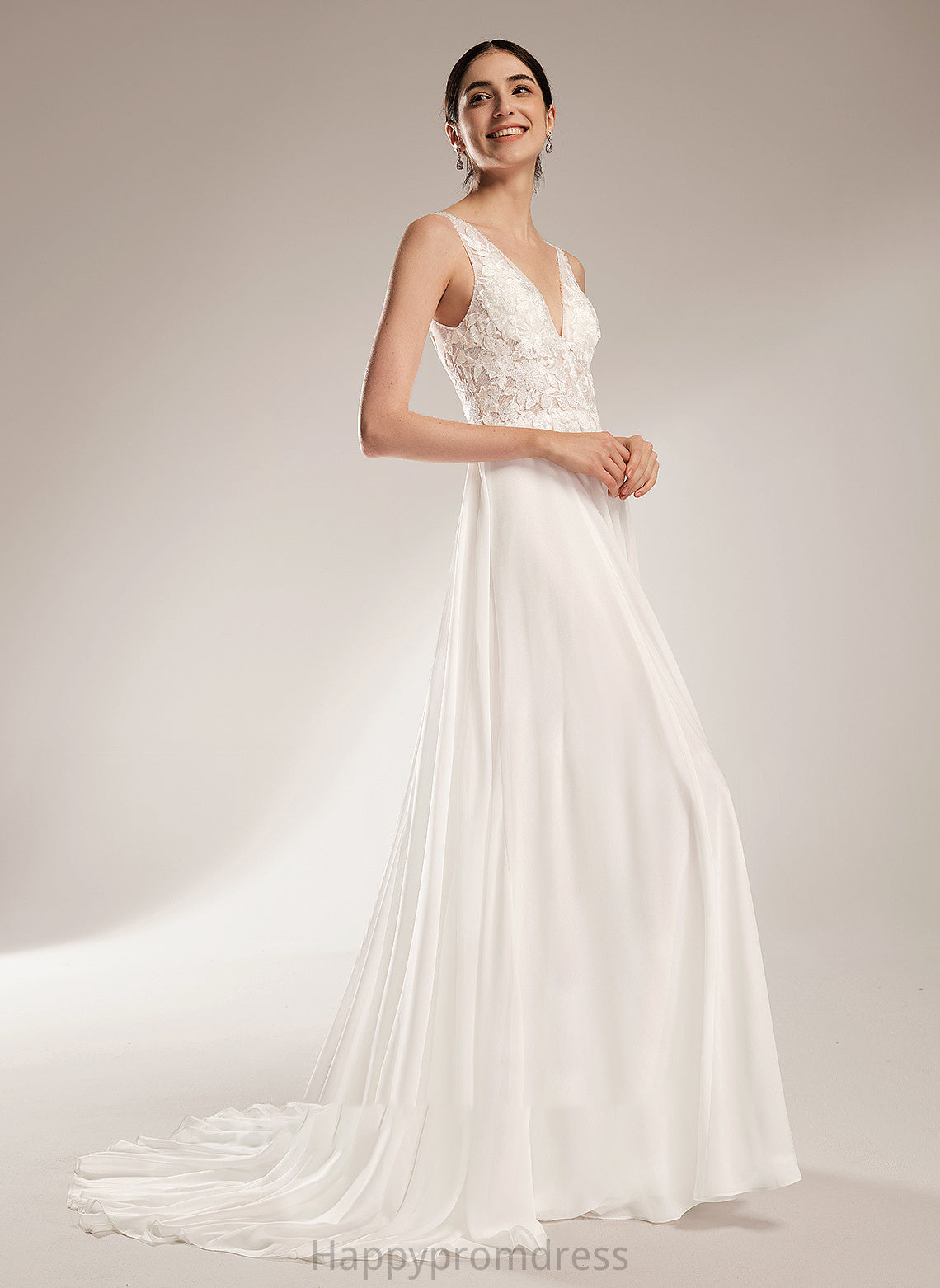 V-neck Beading Dress Wedding Jaidyn Train A-Line Wedding Dresses With Court Sequins