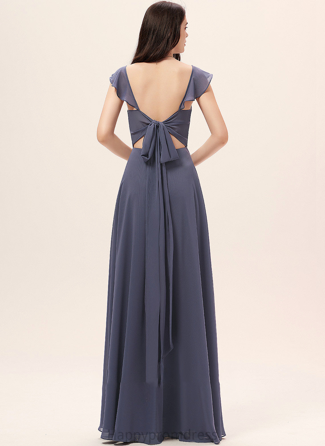 A-Line SplitFront Silhouette V-neck Embellishment Neckline Floor-Length Fabric Length Trudie Off The Shoulder Sleeveless Bridesmaid Dresses