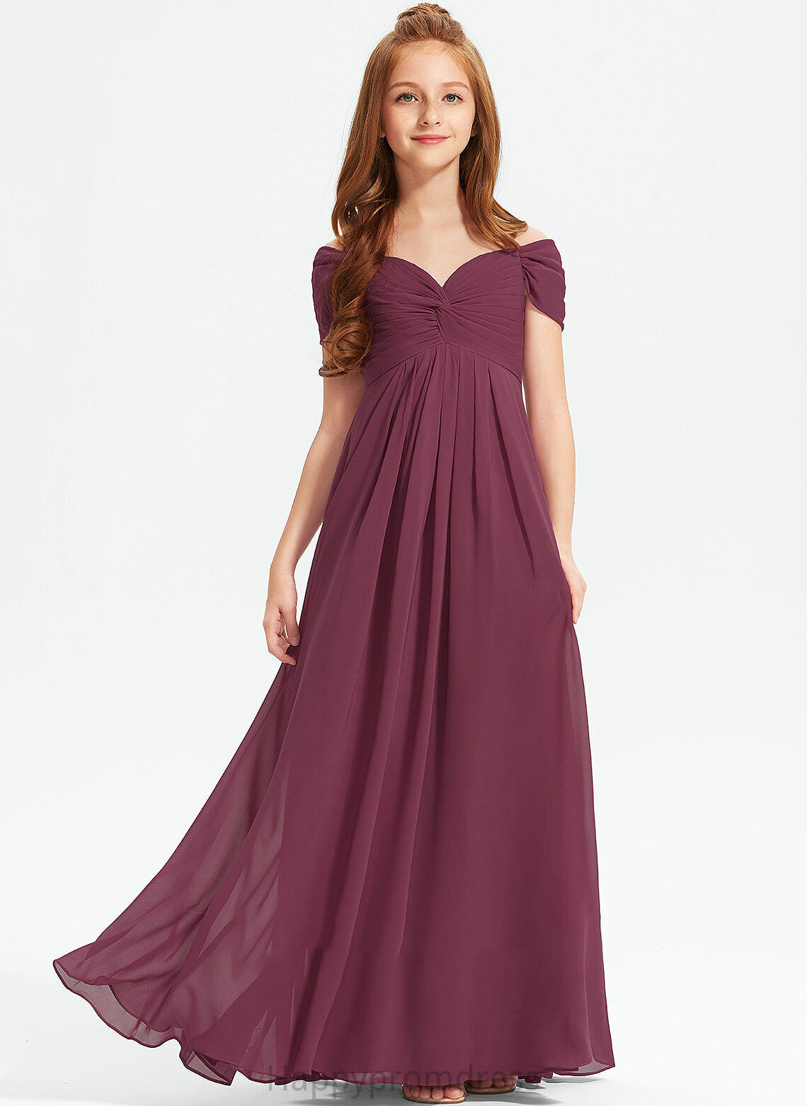 Ruffle Jayden A-Line Junior Bridesmaid Dresses With Floor-Length Off-the-Shoulder Chiffon