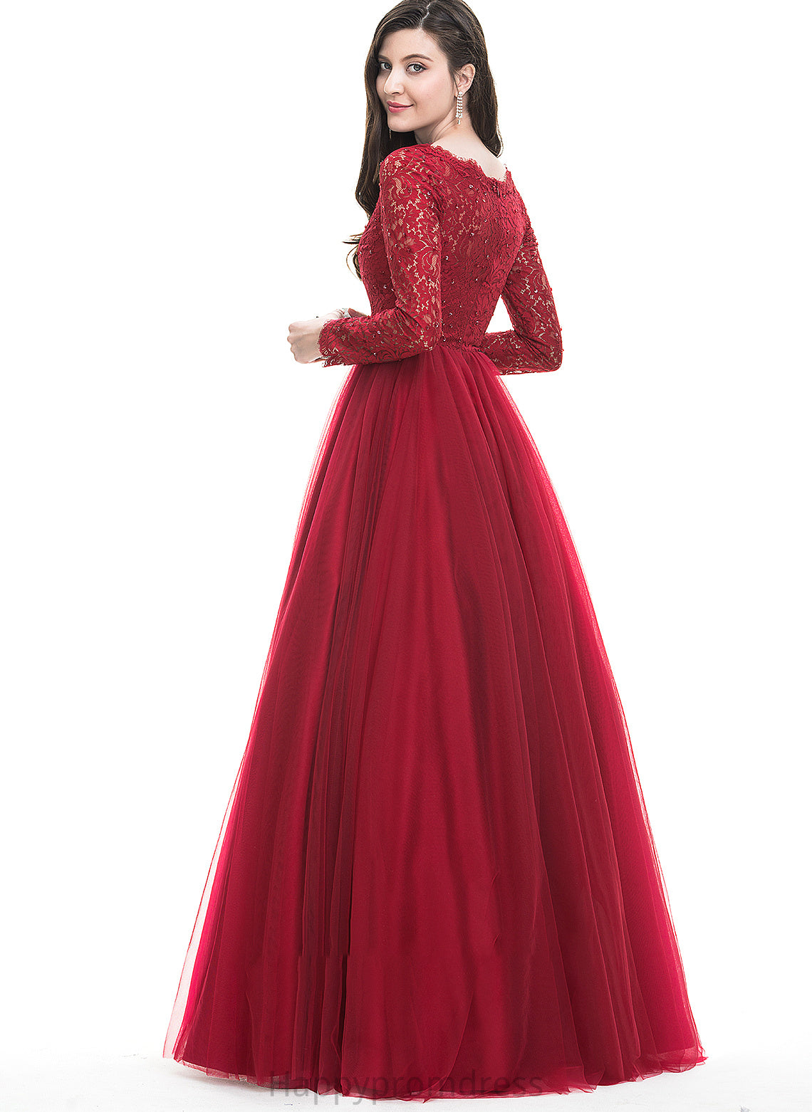 Nellie Tulle With Floor-Length V-neck Sequins Beading Ball-Gown/Princess Prom Dresses