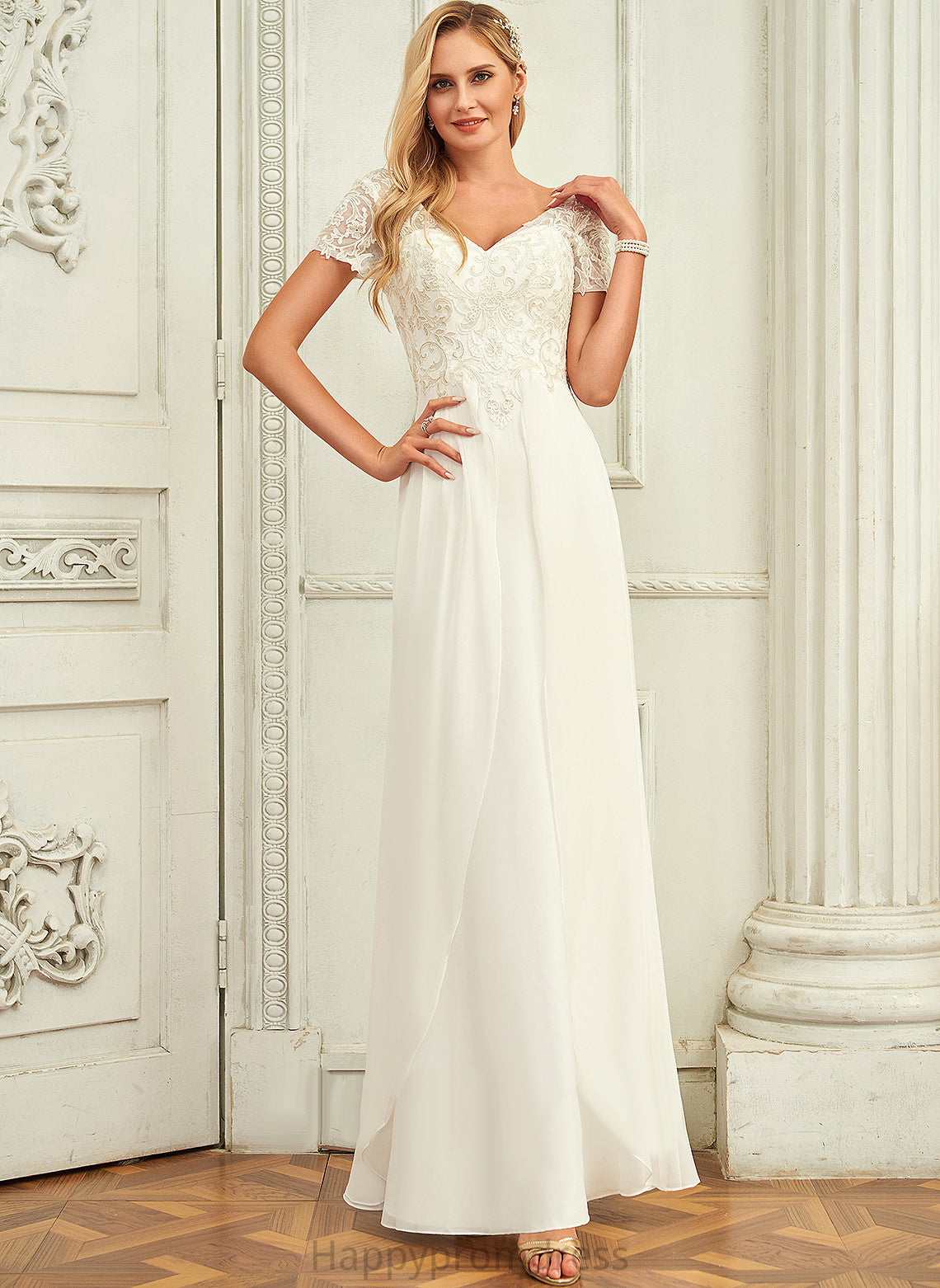 Wedding Chiffon Floor-Length A-Line Wedding Dresses Dress V-neck Dayana