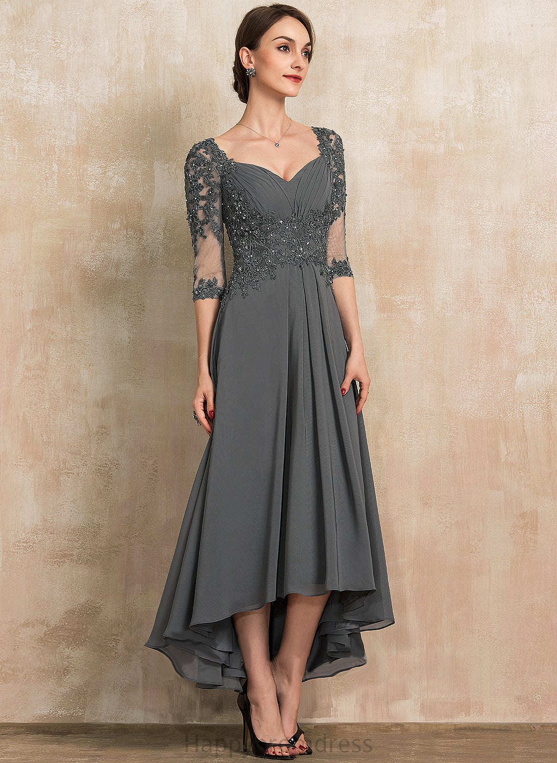 the With Chiffon Dress Mother of the Bride Dresses Asymmetrical Bride Lace Sweetheart A-Line Lizeth of Sequins Mother Beading