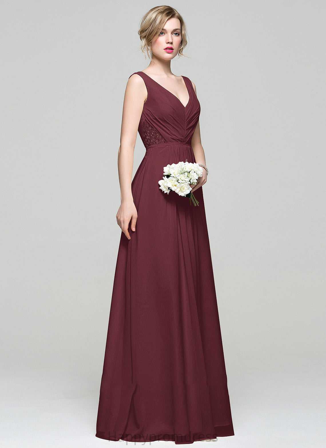 Embellishment Fabric V-neck Length Neckline Floor-Length Silhouette A-Line Ruffle Lace Beading Sequins Bridesmaid Dresses