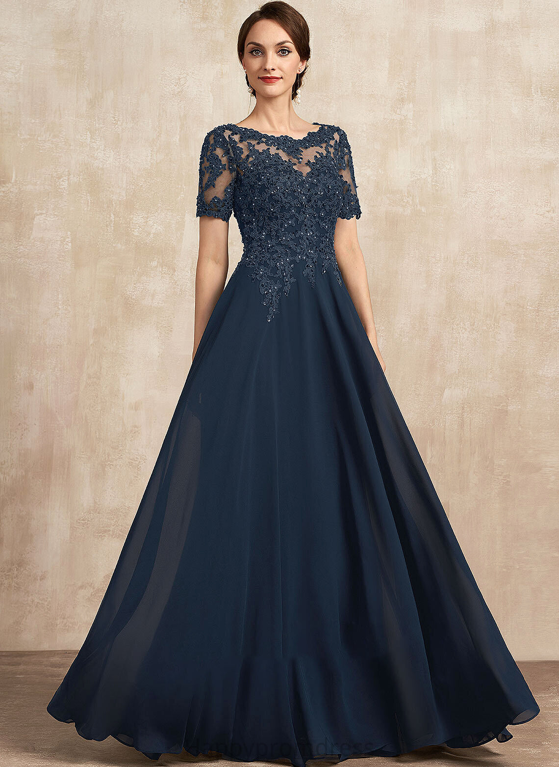 Mother Scoop Sequins Floor-Length of Maisie Lace Chiffon the With Neck Dress Mother of the Bride Dresses Beading Bride A-Line