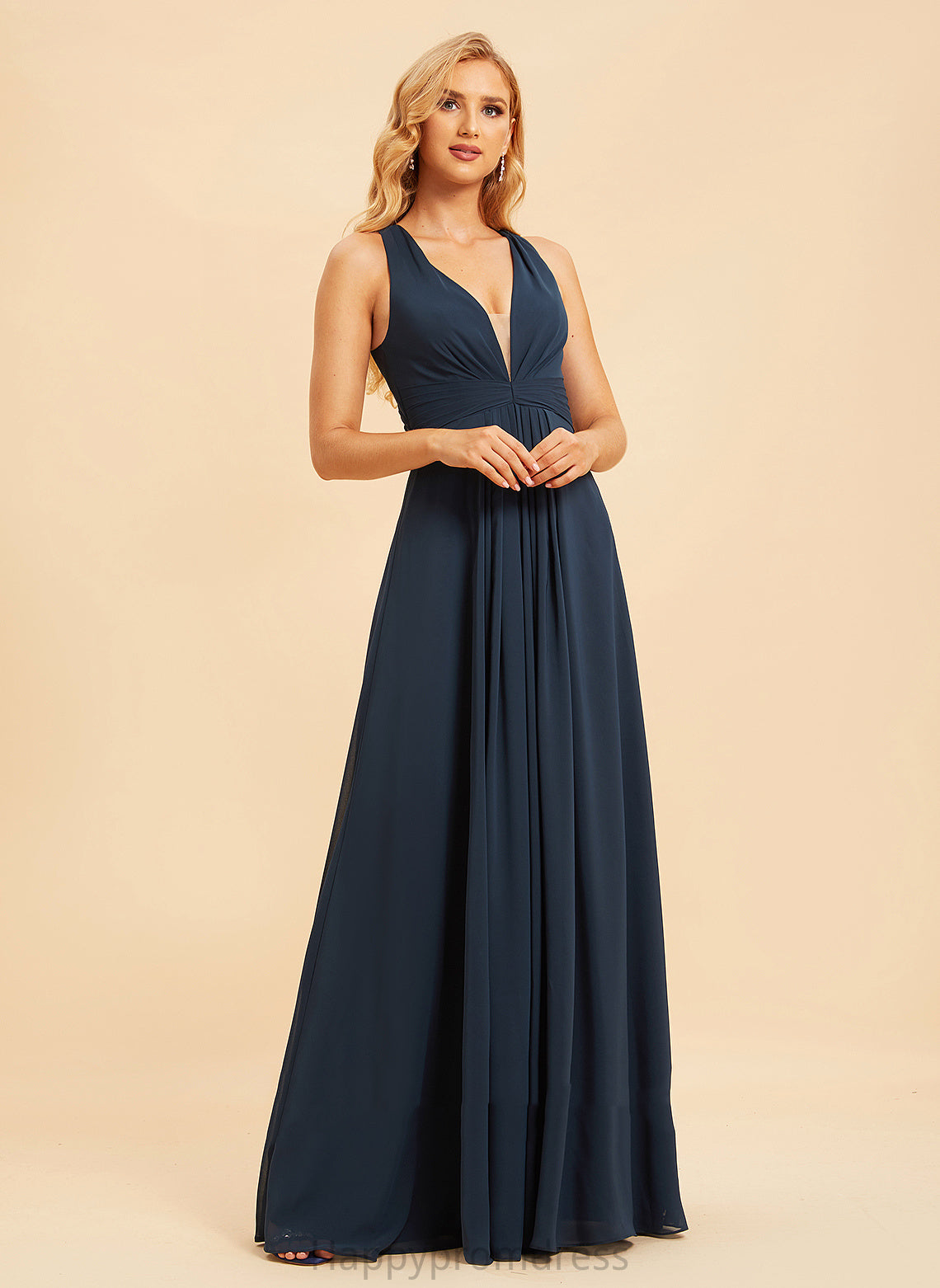 V-neck Floor-Length A-Line Neckline Fabric Ruffle Embellishment Length Silhouette Bria Sleeveless Scoop Bridesmaid Dresses