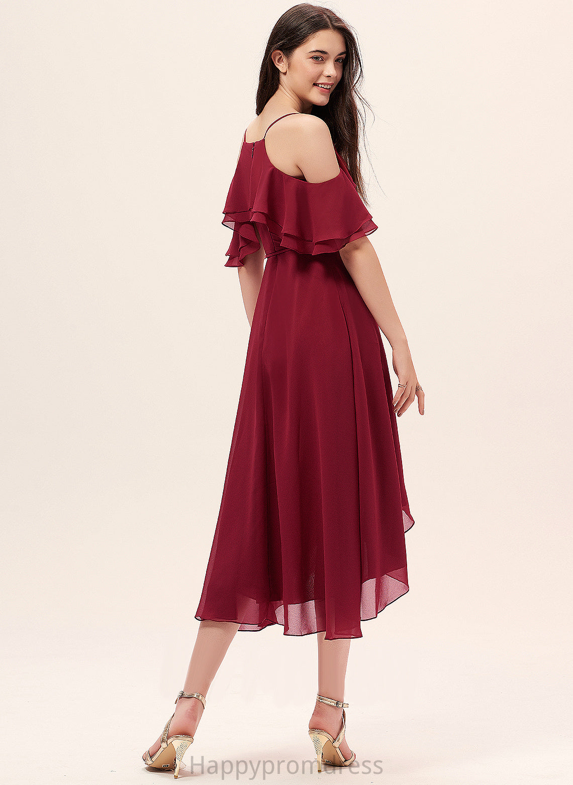 Miah Chiffon V-neck Asymmetrical Dress A-Line Cascading With Cocktail Ruffles Cocktail Dresses