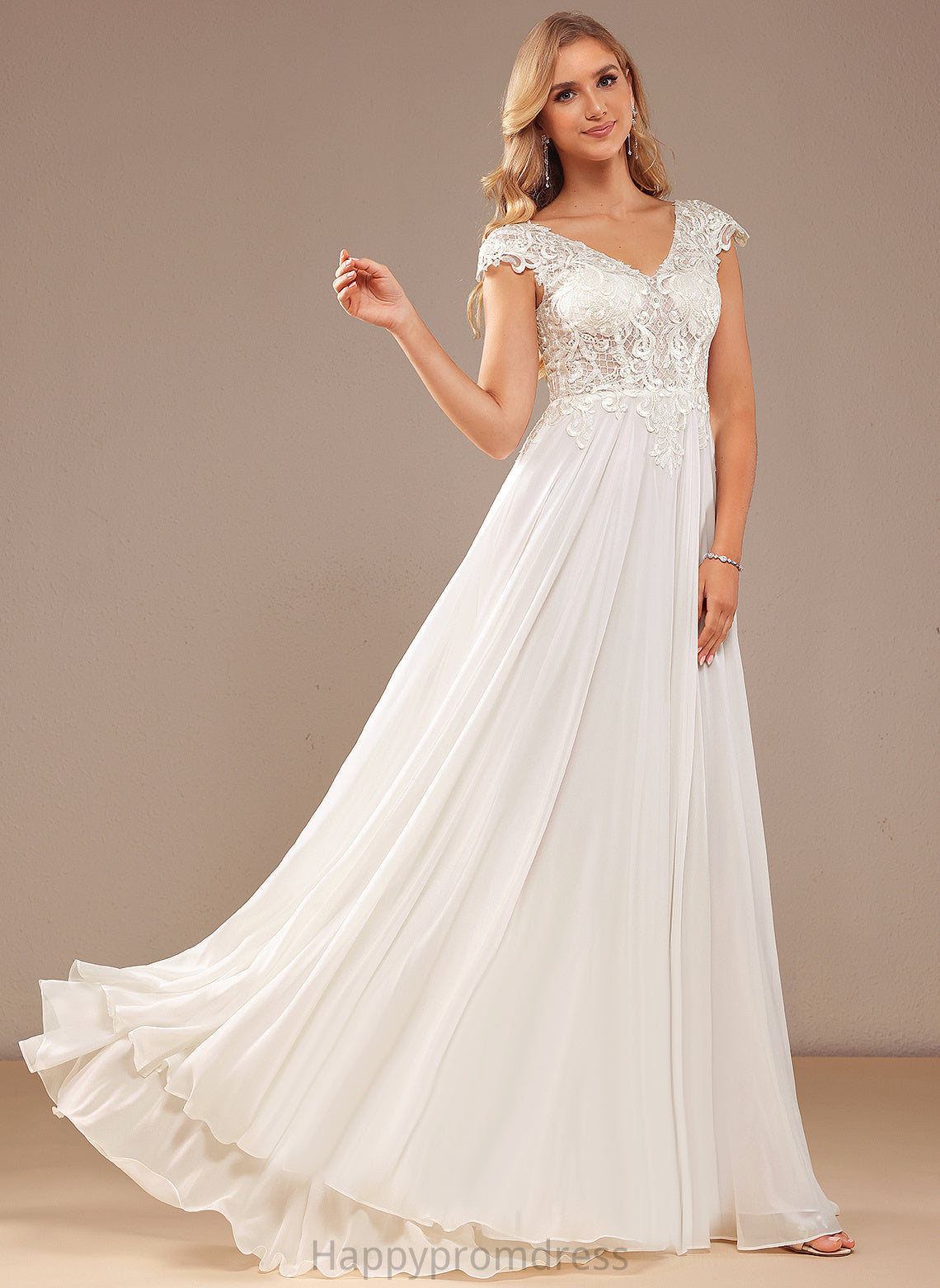 Wedding Abigail V-neck Sweep Dress A-Line Chiffon Wedding Dresses Lace Train With Lace