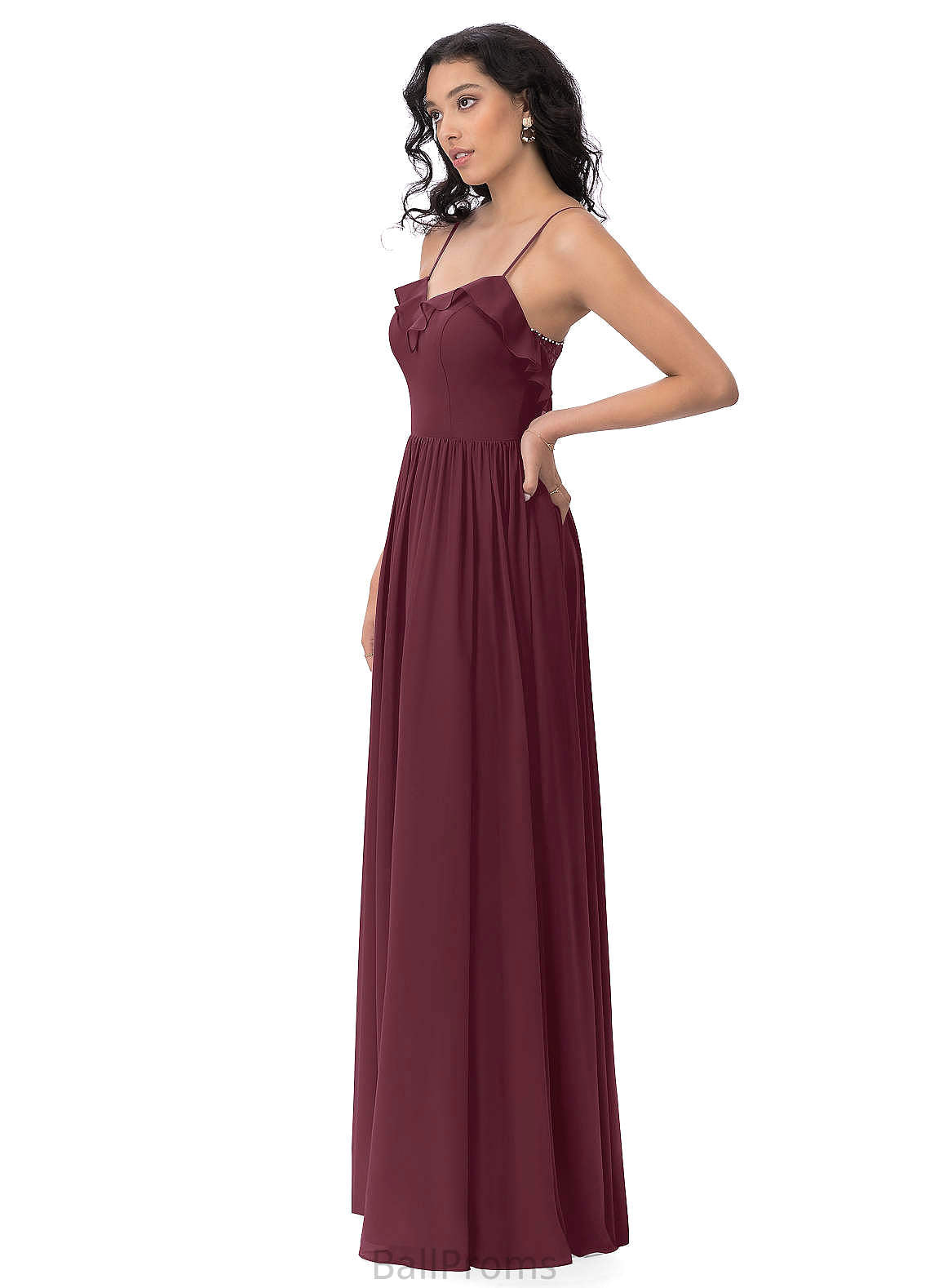 Una Sleeveless Spaghetti Staps A-Line/Princess Floor Length Natural Waist Bridesmaid Dresses