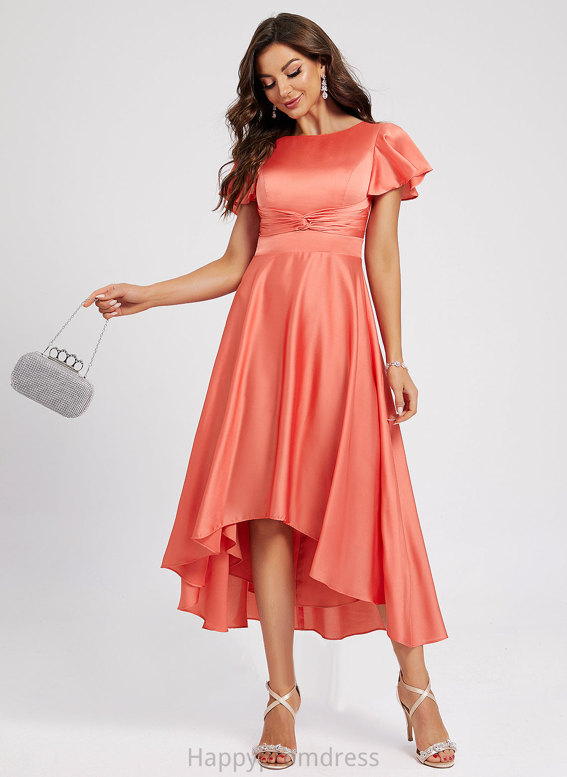 Cocktail Dresses A-Line Neck Roselyn Asymmetrical With Cocktail Pleated Scoop Polyester Dress