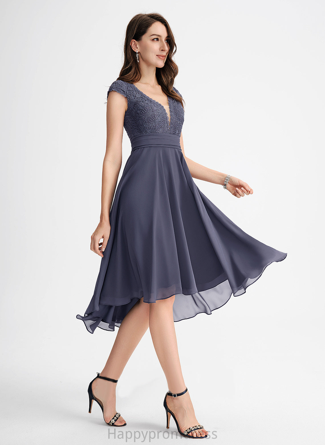 Chiffon A-Line With Asymmetrical Pleated V-neck Cocktail Dresses Cocktail Lace Rubi Dress