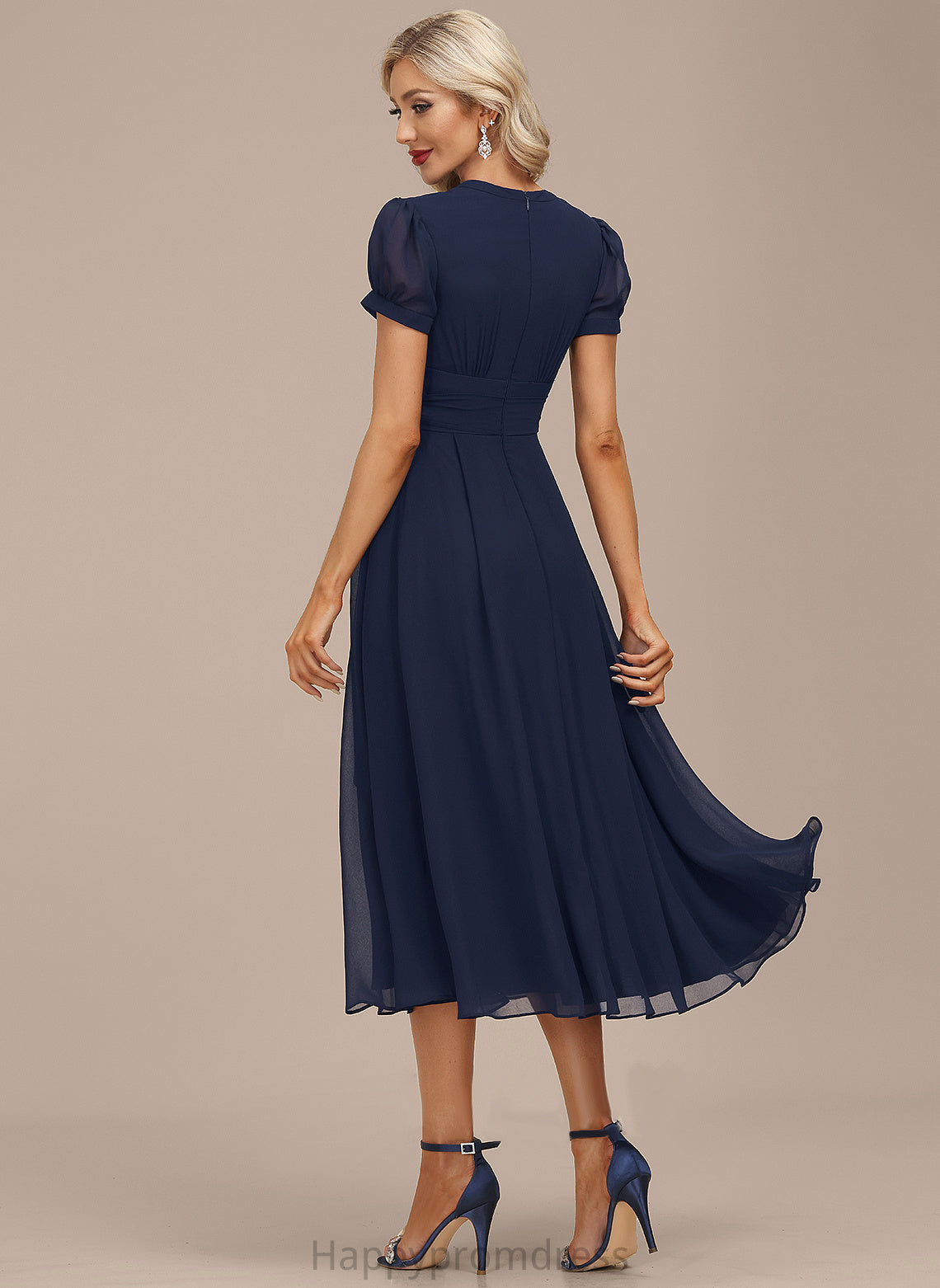 Scoop Cocktail Dresses Ruffle Chiffon Bethany A-Line Tea-Length Dress Neck With Cocktail