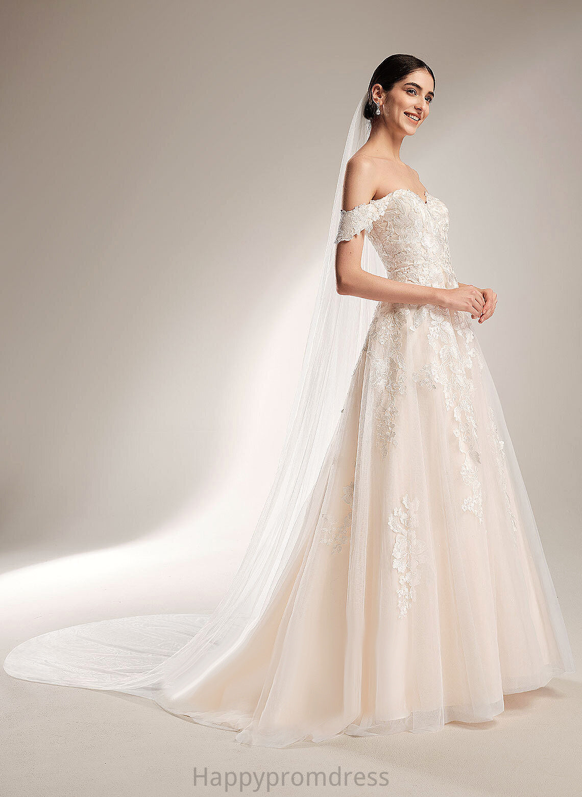 Wedding Dresses Train Chapel Taylor Tulle Ball-Gown/Princess Dress Off-the-Shoulder Lace Wedding