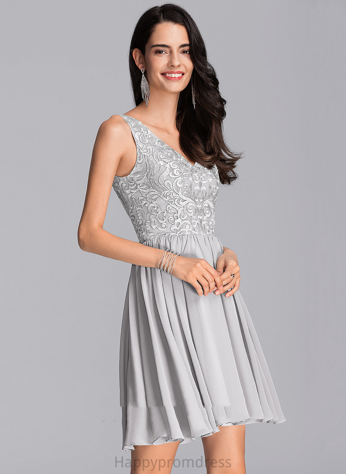 A-Line Dress Lace Chiffon Sequins Nita Short/Mini With Homecoming Homecoming Dresses V-neck