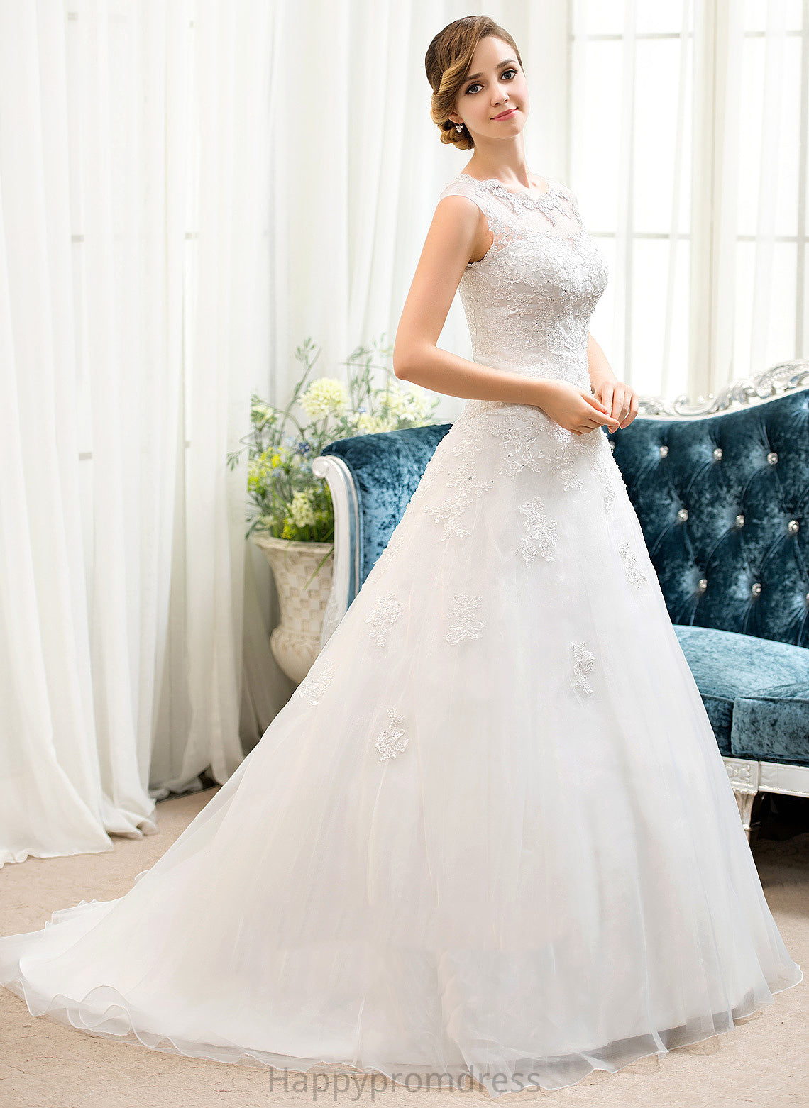 With Sweep Ball-Gown/Princess Illusion Dress Sequins Beading Organza Wedding Dresses Terri Train Wedding Lace Tulle