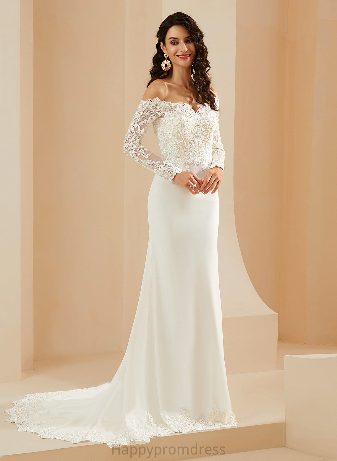 Chiffon Lace Off-the-Shoulder Trumpet/Mermaid Wedding Dresses Jada Wedding Dress With Court Train