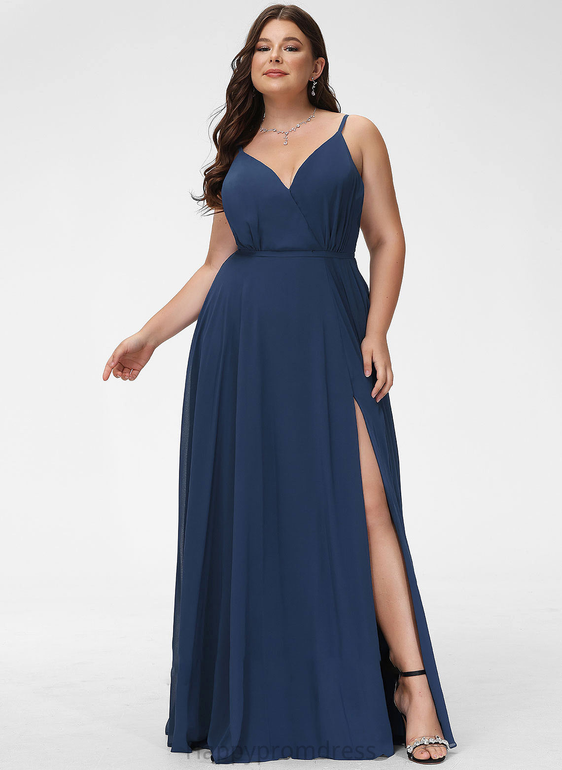 Neckline Embellishment SplitFront Silhouette Floor-Length Fabric V-neck A-Line Length Libby Floor Length Sleeveless Bridesmaid Dresses