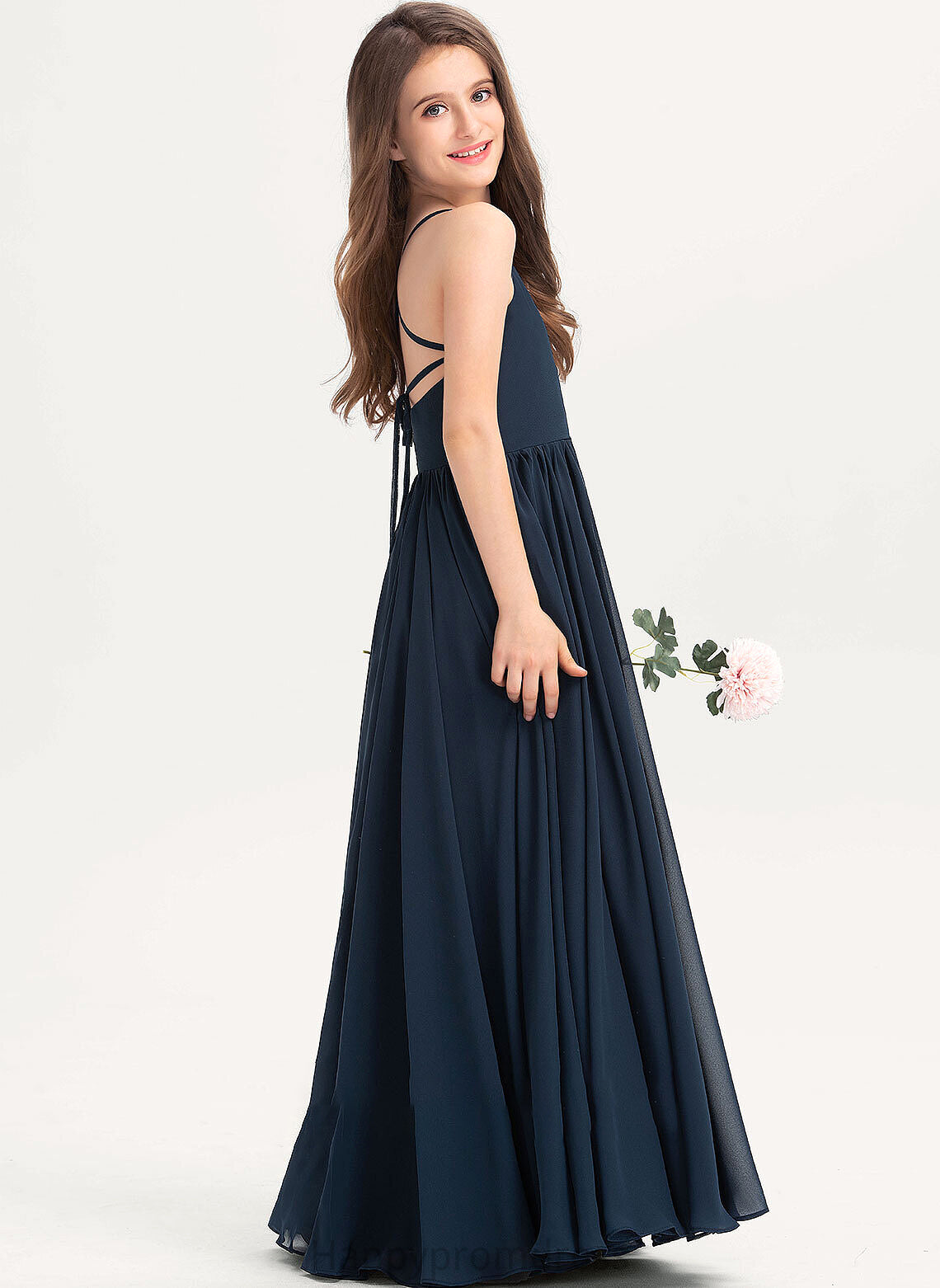 Floor-Length Junior Bridesmaid Dresses Neckline A-Line Chelsea Chiffon With Bow(s) Square