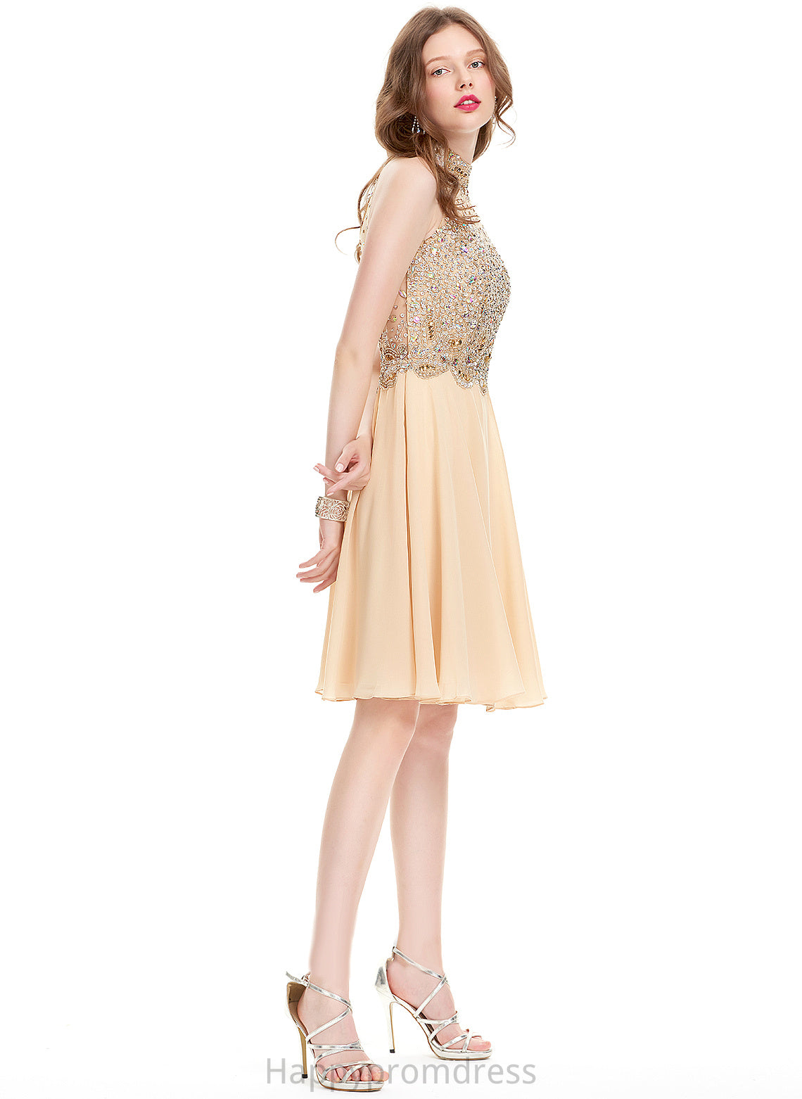 Homecoming Dresses Sequins Serenity With Chiffon Neck Knee-Length Homecoming Scoop Beading A-Line Dress